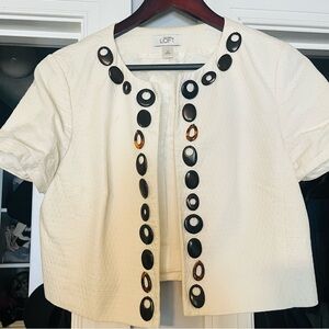 LOFT White Jacket with Brown Accents